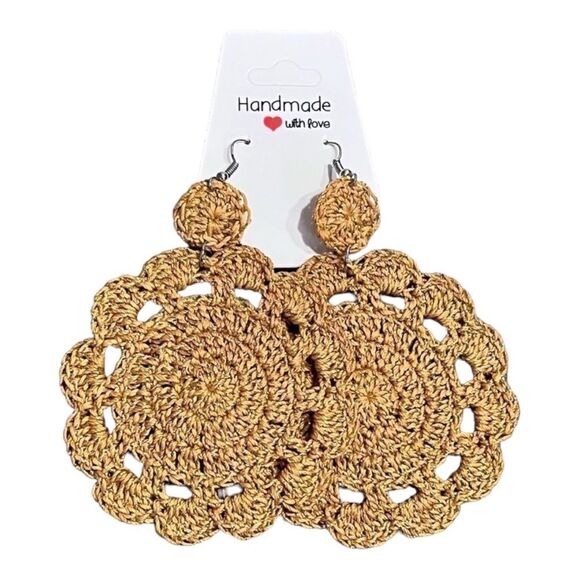 Hand Crafted Crochet Petal Pop Fish Hook Earrings Gold Dainty - Picture 1 of 13